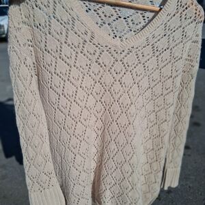 Elegant Cream Knit Sweater Soft 100% Cashmere Beige Tan Long Sleeve Pullover